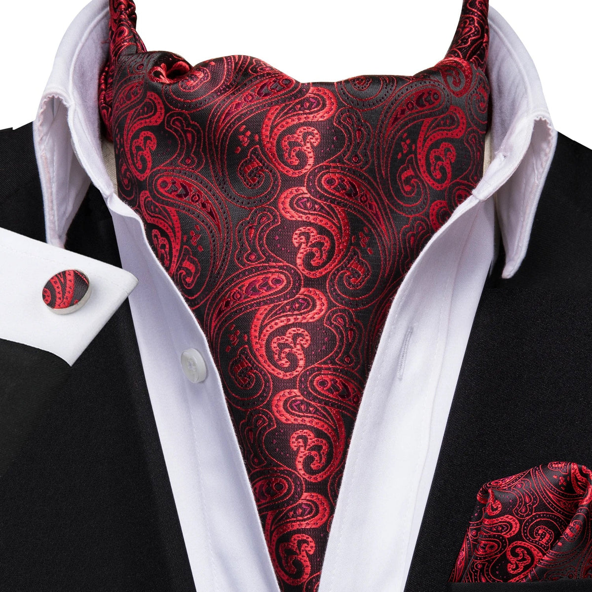 Hi-Tie Men's Paisley Ascot Cravat with Brooch – 8 Colors Ascot Cravat Set Qme