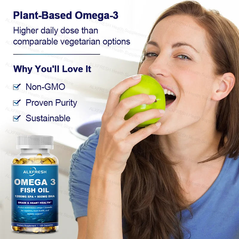 ALXFRESH Omega-3 Fish Oil Capsules – High EPA & DHA, Non-GMO Fish Oil Supplement Qst