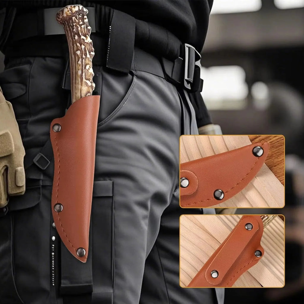Damascus Fixed Blade Hunting Knife with Leather Sheath Fixed Blade Knife Qst