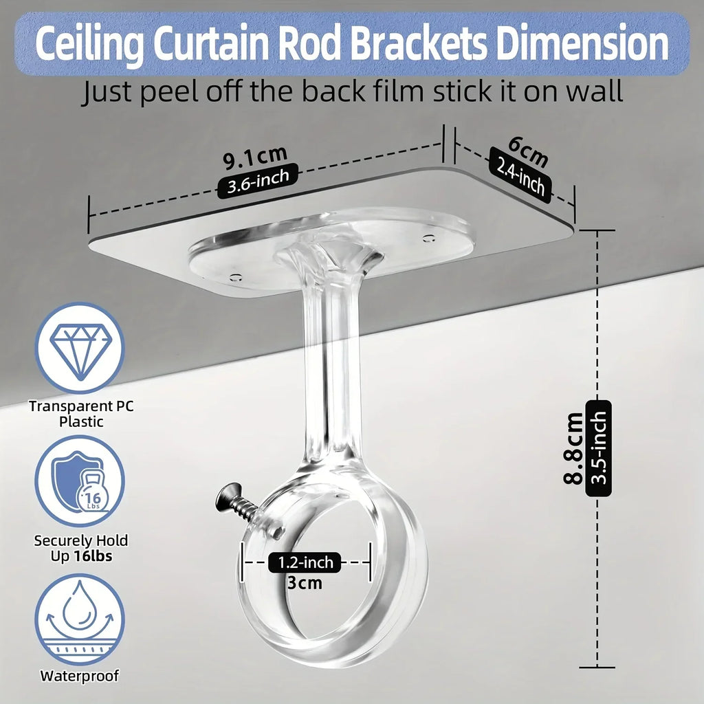 No-Drill Self-Adhesive Ceiling Curtain Rod Bracket | Adjustable Curtain Rod Bracket Qme