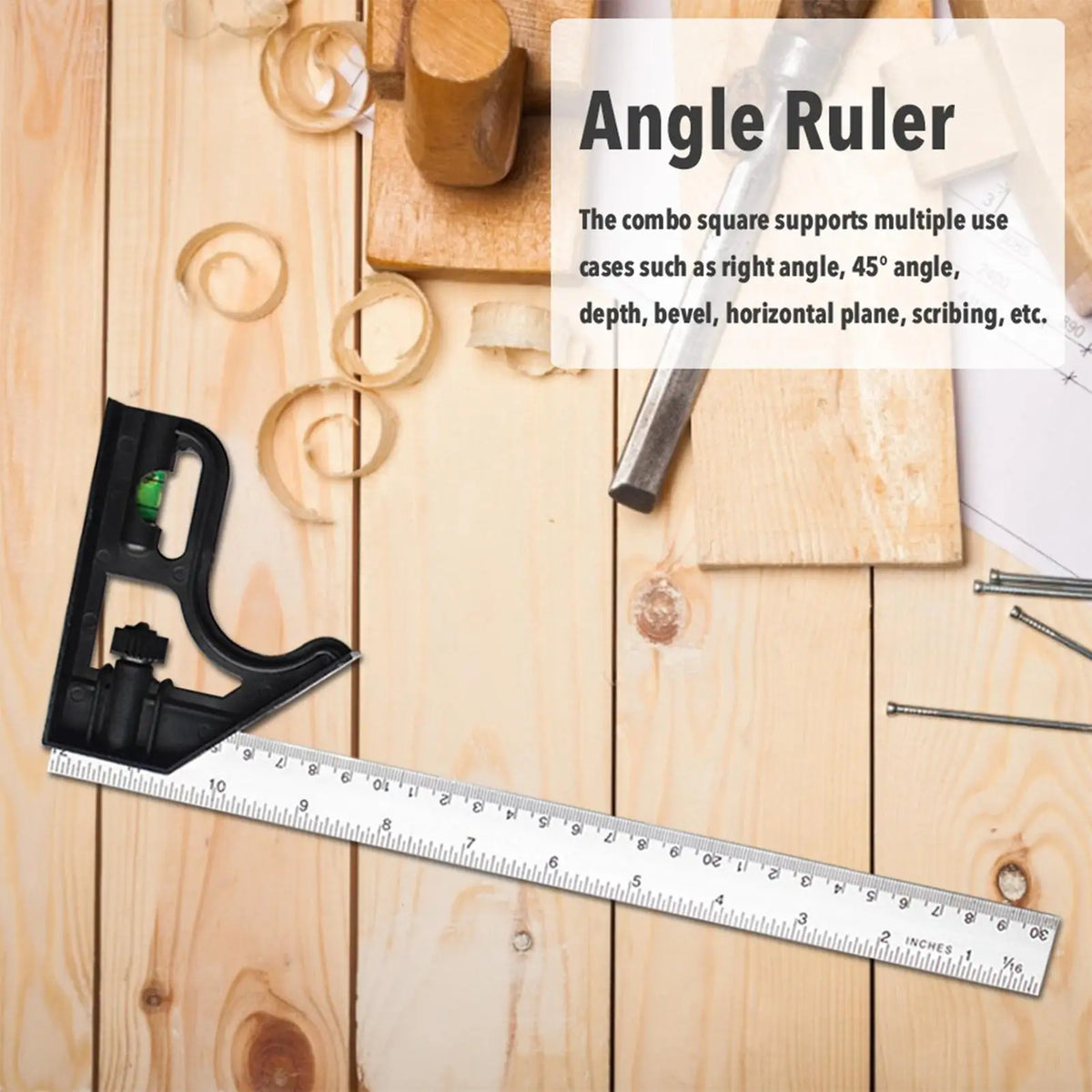 Adjustable Angle Square 90° 45° Stainless Steel Carpentry Tool Carpentry Angle Square Qme