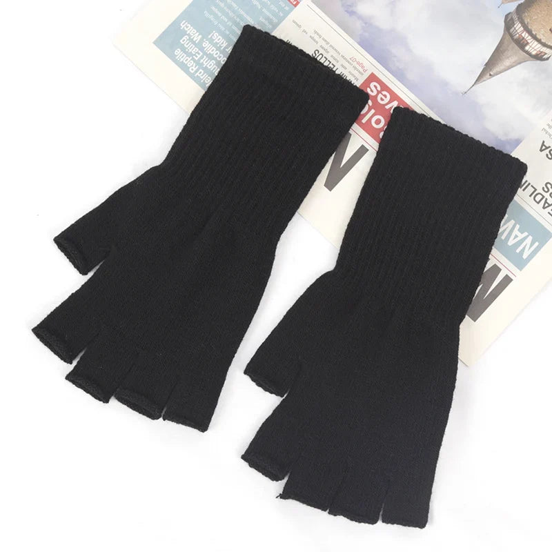 Long Fingerless Knitted Gloves – Black Unisex Arm Warmers Fingerless Arm Warmers Qme black