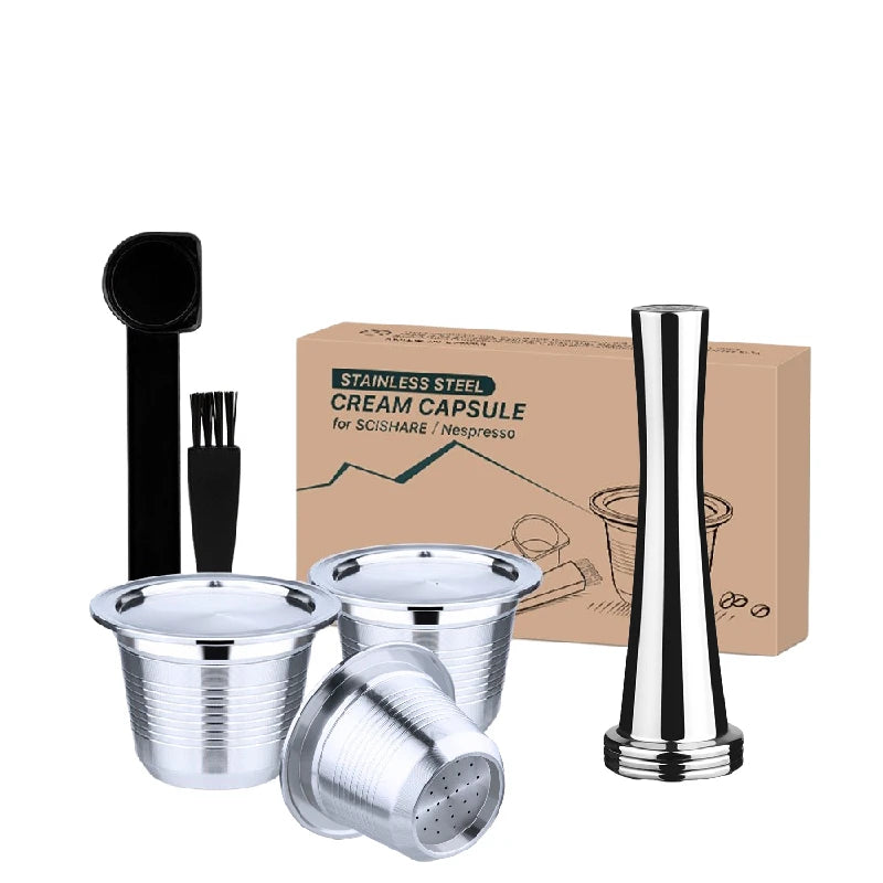 Reusable Stainless Steel Capsule for Xiaomi Scishare & Nespresso Reusable Coffee Capsule Qst 3Capsules1Tamper