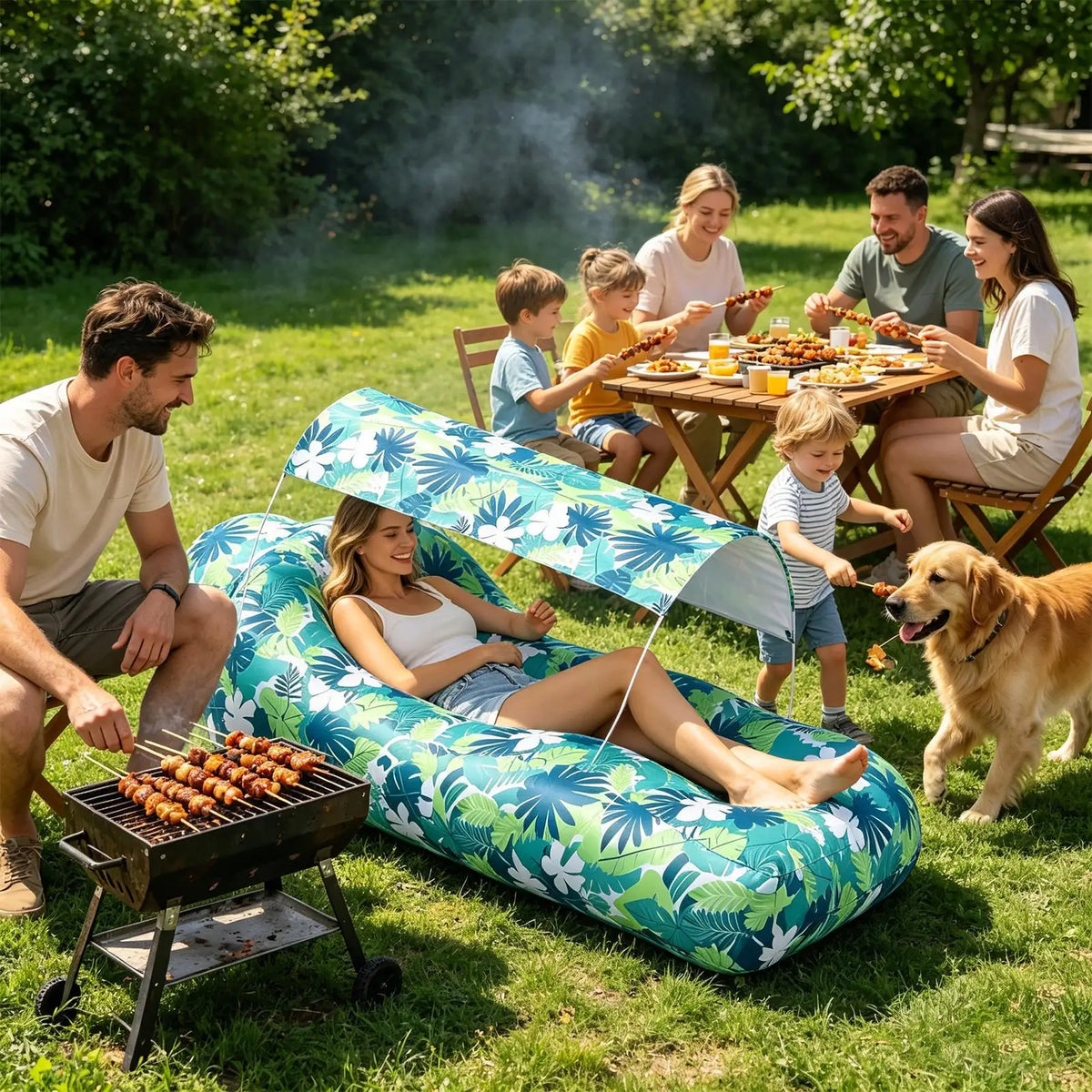 Inflatable Air Lounger with Sun Shade | Portable Beach Sofa Inflatable Air Lounger Qme