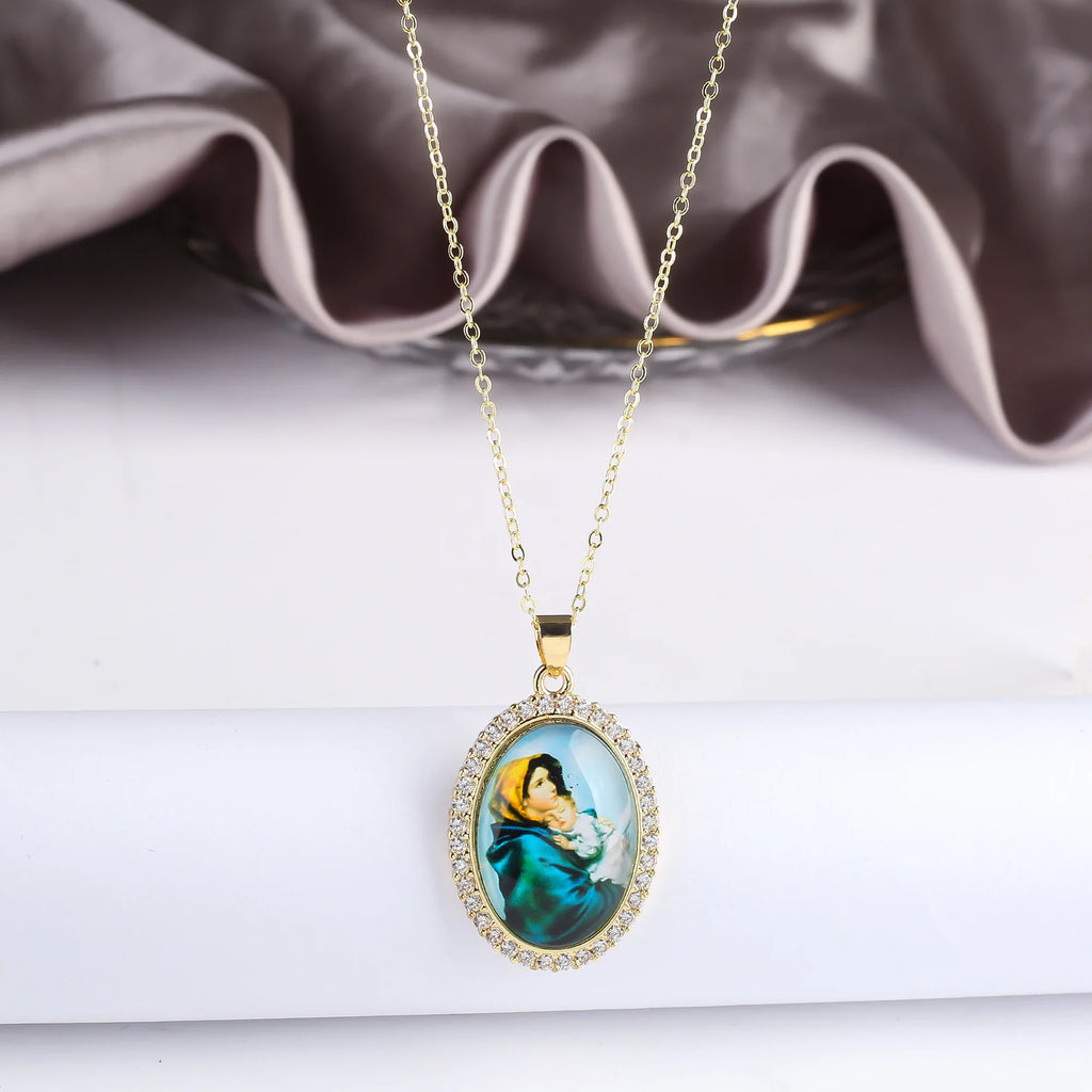Religious Figures Gold Plated Zirconia Pendant Necklace Pendant Necklace Qme 5