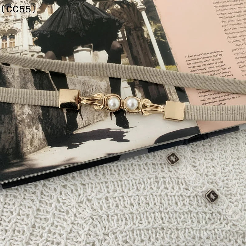 Vintage Knot Metal Pearl Buckle Waistband – Women's Thin Belt Women's Fashion Belt Qst