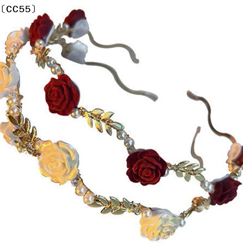 Elegant Rose Vine Pearl Tiara Headband | Vintage Floral Hair Hoop Floral Tiara Headband Qst