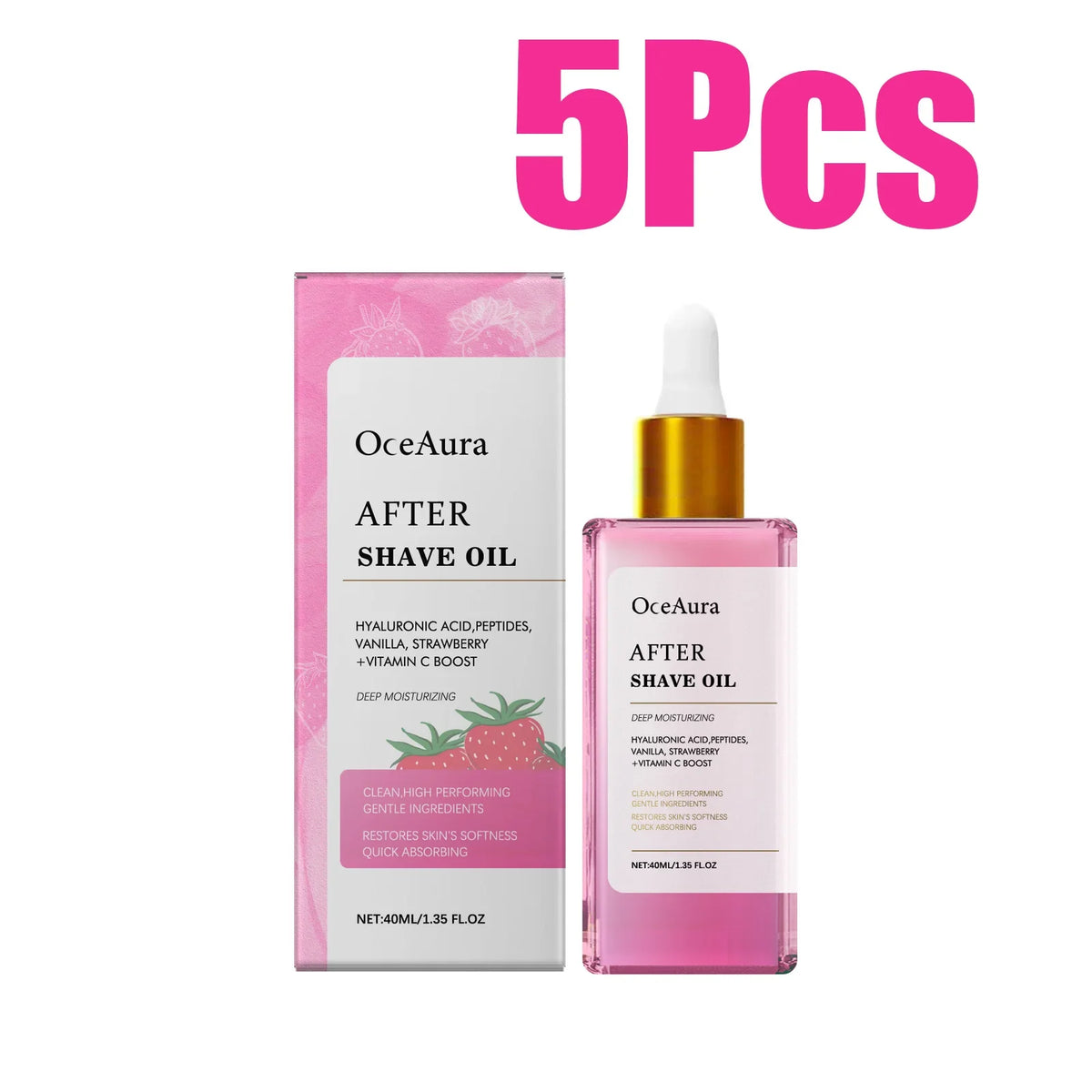 Strawberry After Shave Oil | Jojoba, Hyaluronic Acid Skin Care After Shave Oil Qme 5 x 40ml Boxed