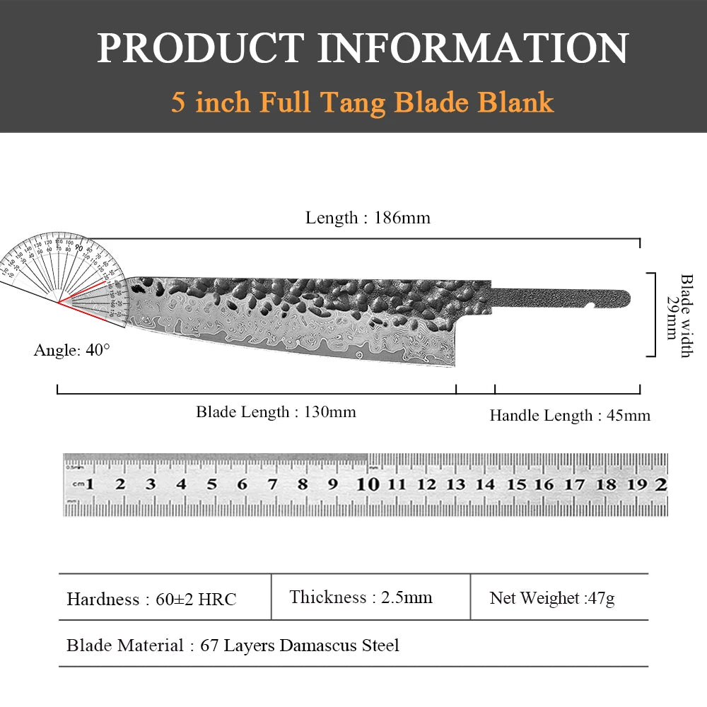 DASHWAY 5" Damascus Steel Knife Blank Blade – DIY Full Tang Knife Blank Blade Qst