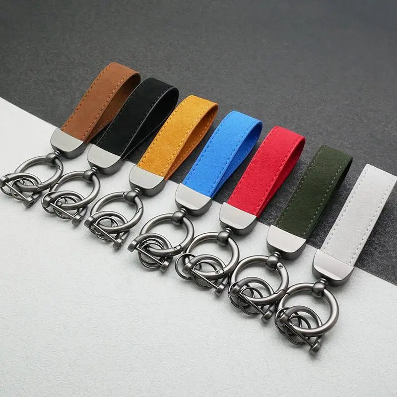 Leather Suede Car Keychain – Metal Pendant Ornament Ring Leather Keychain Qme