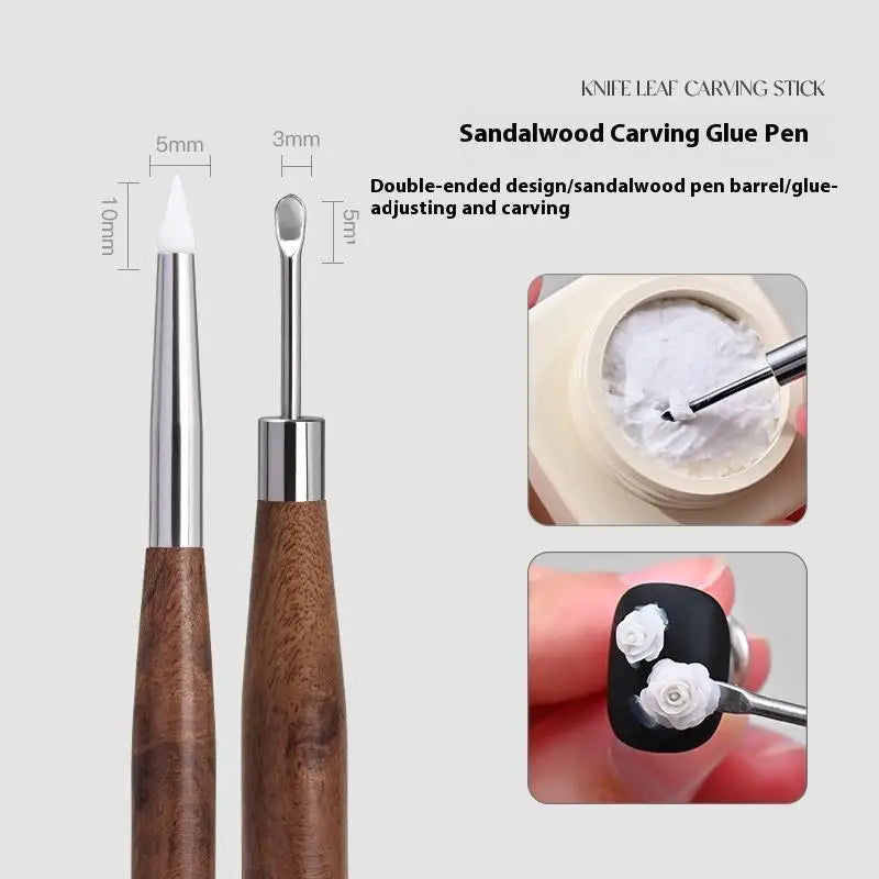 Double-Headed Nail Art Carving Pen – Silicone & Sandalwood Nail Art Carving Pen Qst