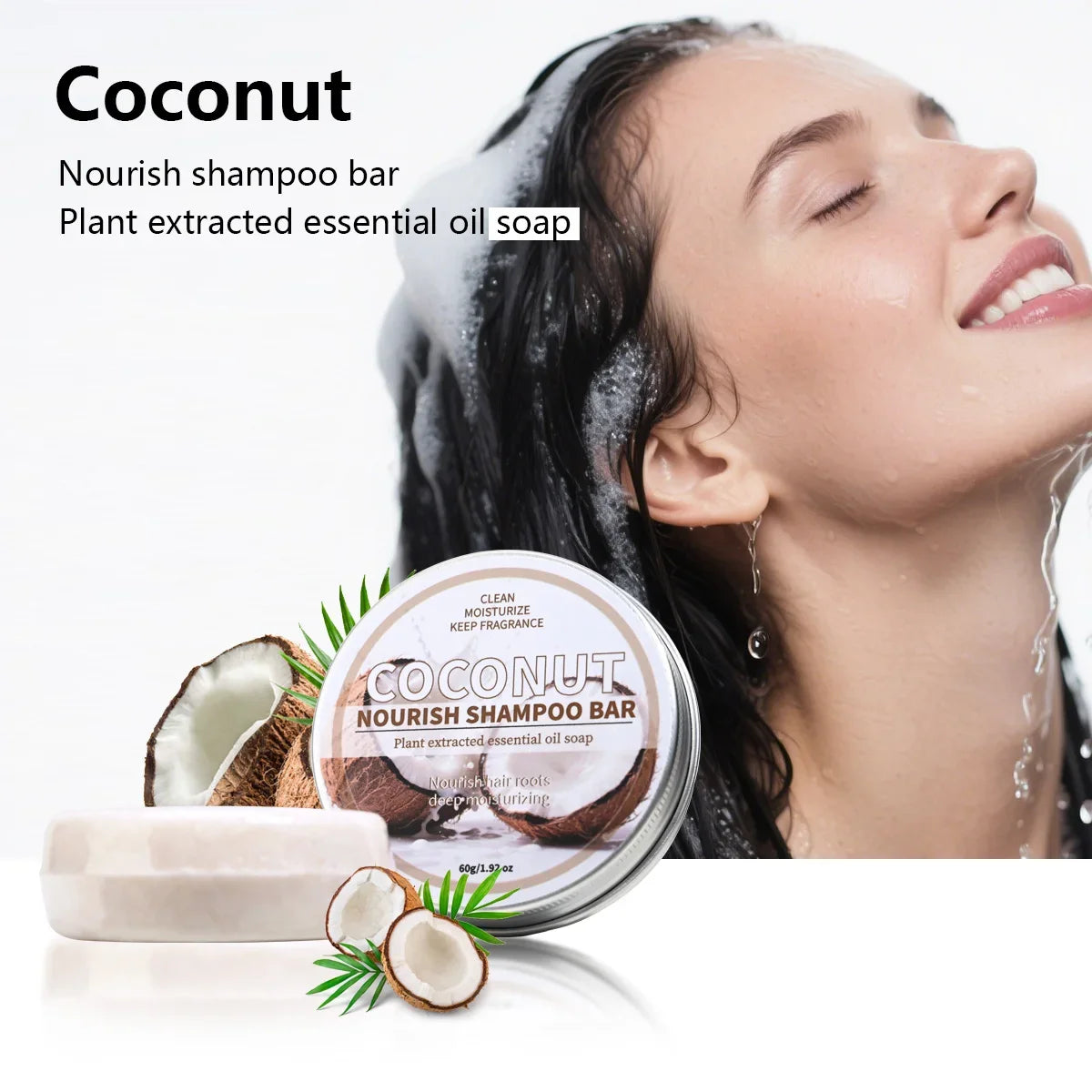Coconut & Olive Oil Shampoo Bar – Nourishing Deep Cleanse Solid Shampoo Bar Qme 60g