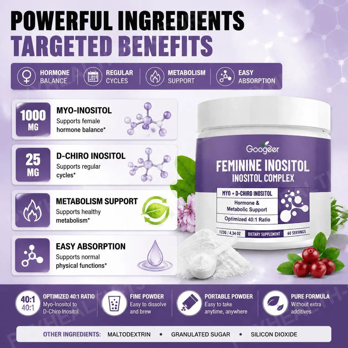 Women's Inositol Complex Powder Myo & D-Chiro 40:1 – 60 Servings Inositol Supplement Qst