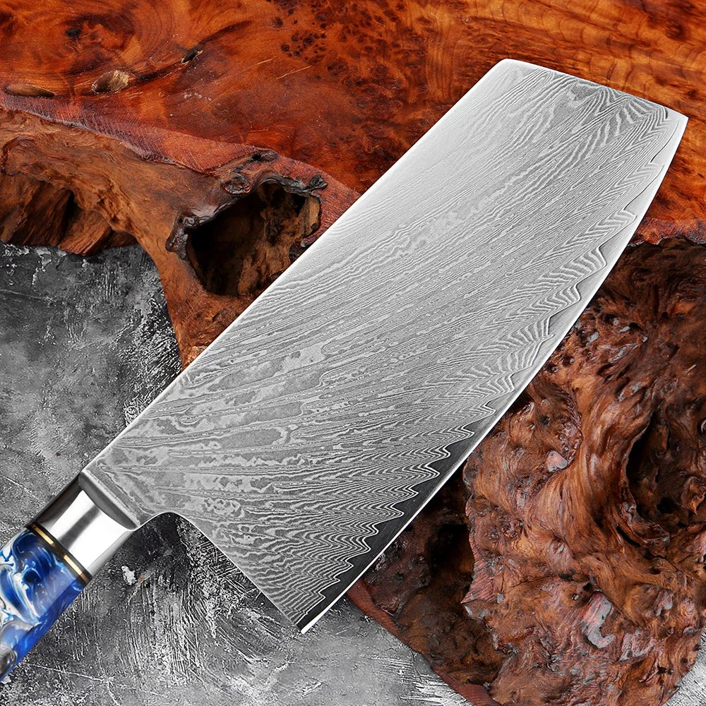 XITUO 7" Damascus Steel Japanese Cleaver Knife | Sharp Butcher Damascus Cleaver Knife Qst