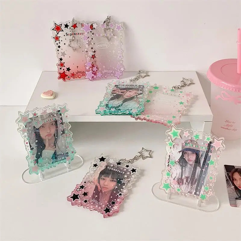 Star Gradient Photocard Holder Necklace – Acrylic Card Display Photocard Holder Pendant Qme