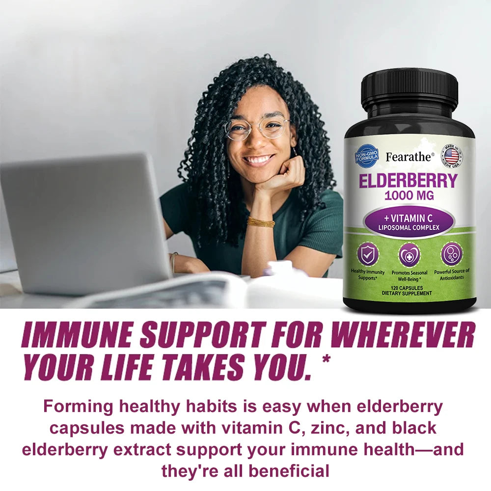 Fearathe Black Elderberry Capsules – Antioxidant Supplement Herbal Supplement Qst