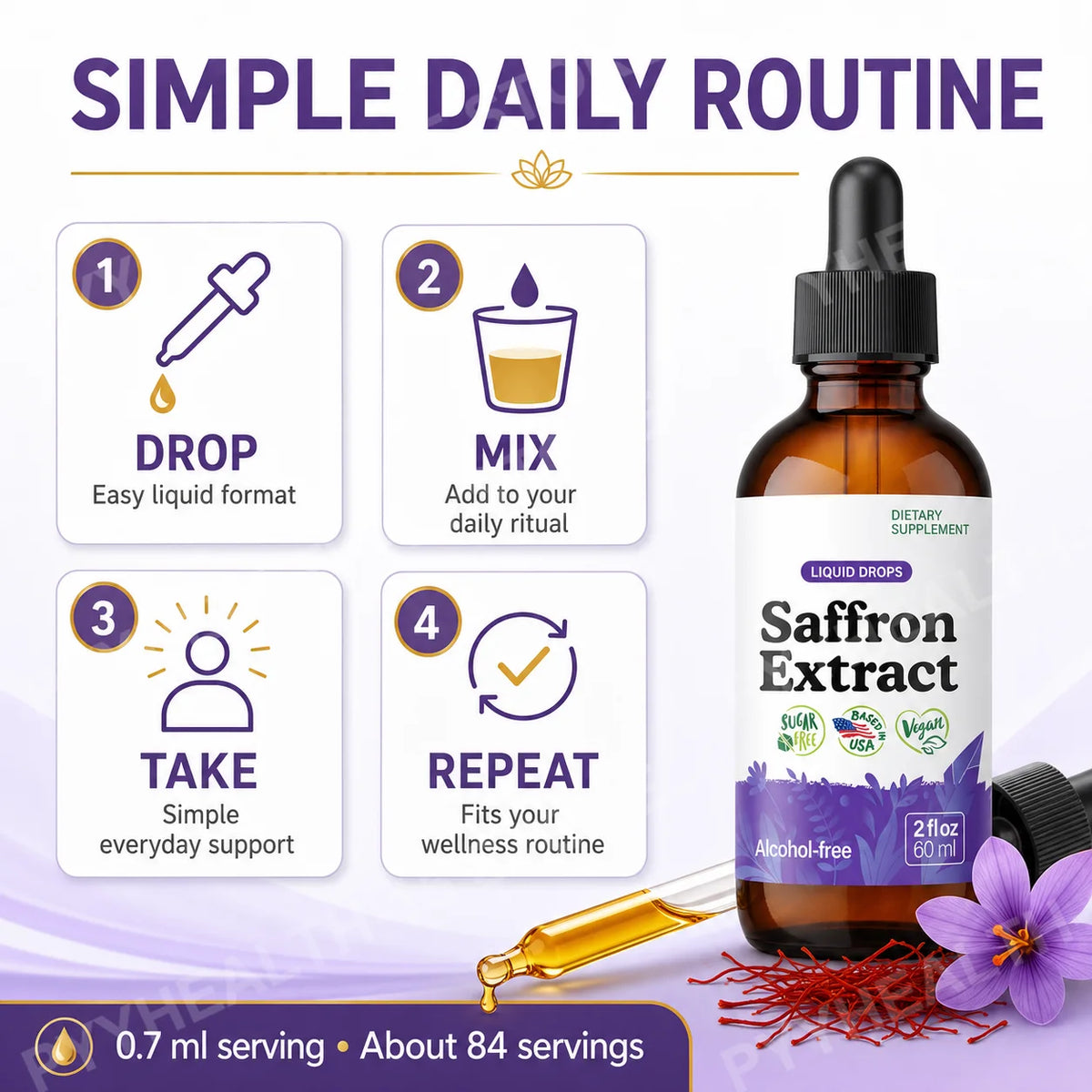 Saffron Extract Liquid Drops 88.5mg – Mood, Focus & Eye Support Herbal Supplement Drops Qst