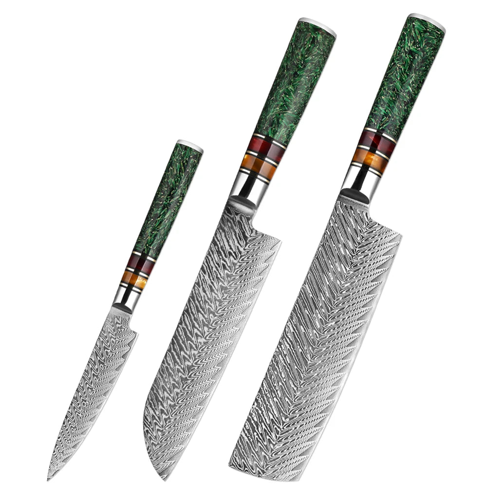 XITUO Damascus Steel Kitchen Knife Set – 1–6 Piece Chef Knives Damascus Kitchen Knife Set Qst 3PCS Knife A