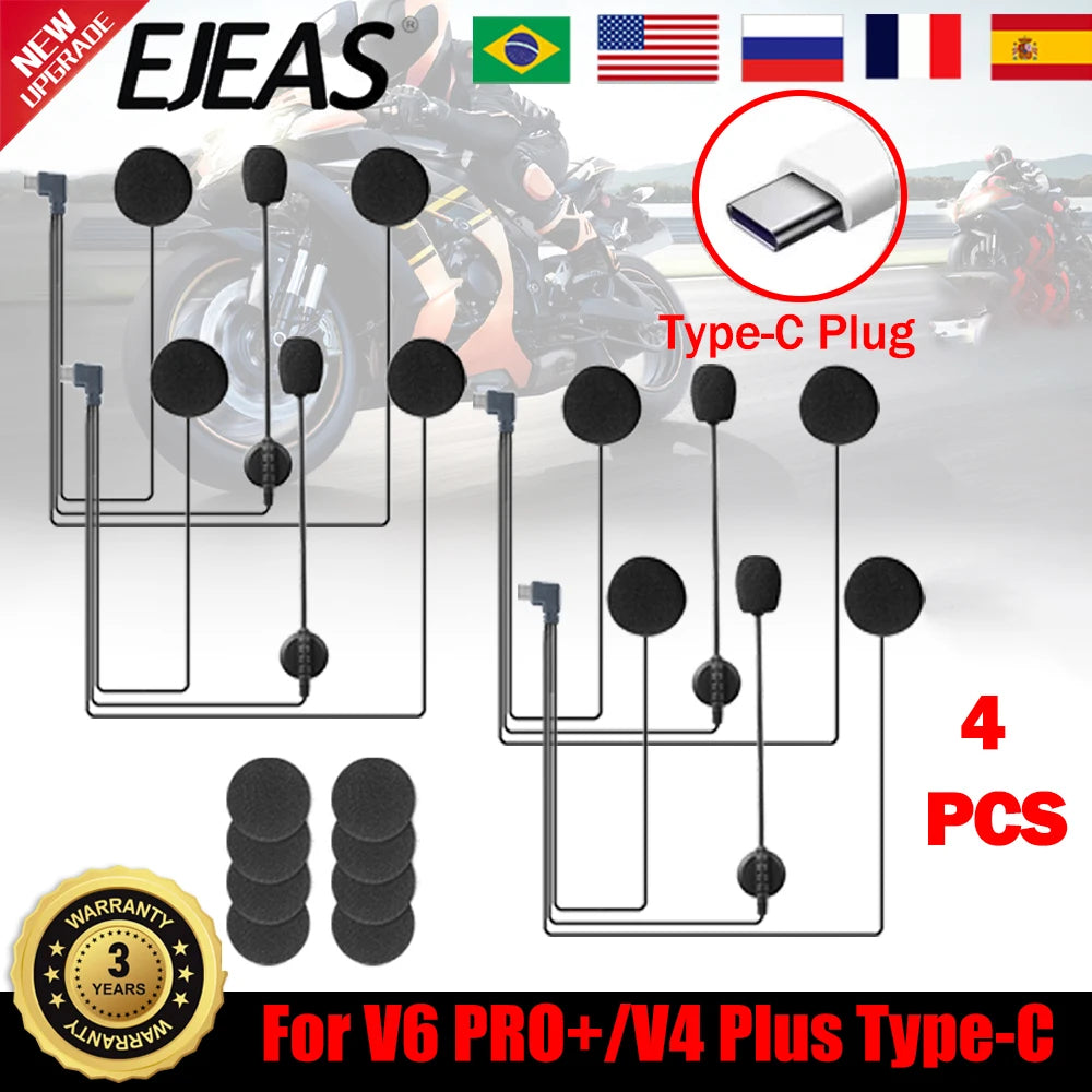 EJEAS Helmet Headset Type-C for V6 Pro V4 Plus V7 Intercom Helmet Intercom Headset Qst