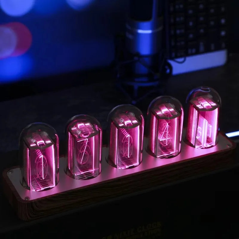 Glow Tube Digital Desk Clock – RGB Retro Alarm & WiFi Sync Retro Digital Clock Qst