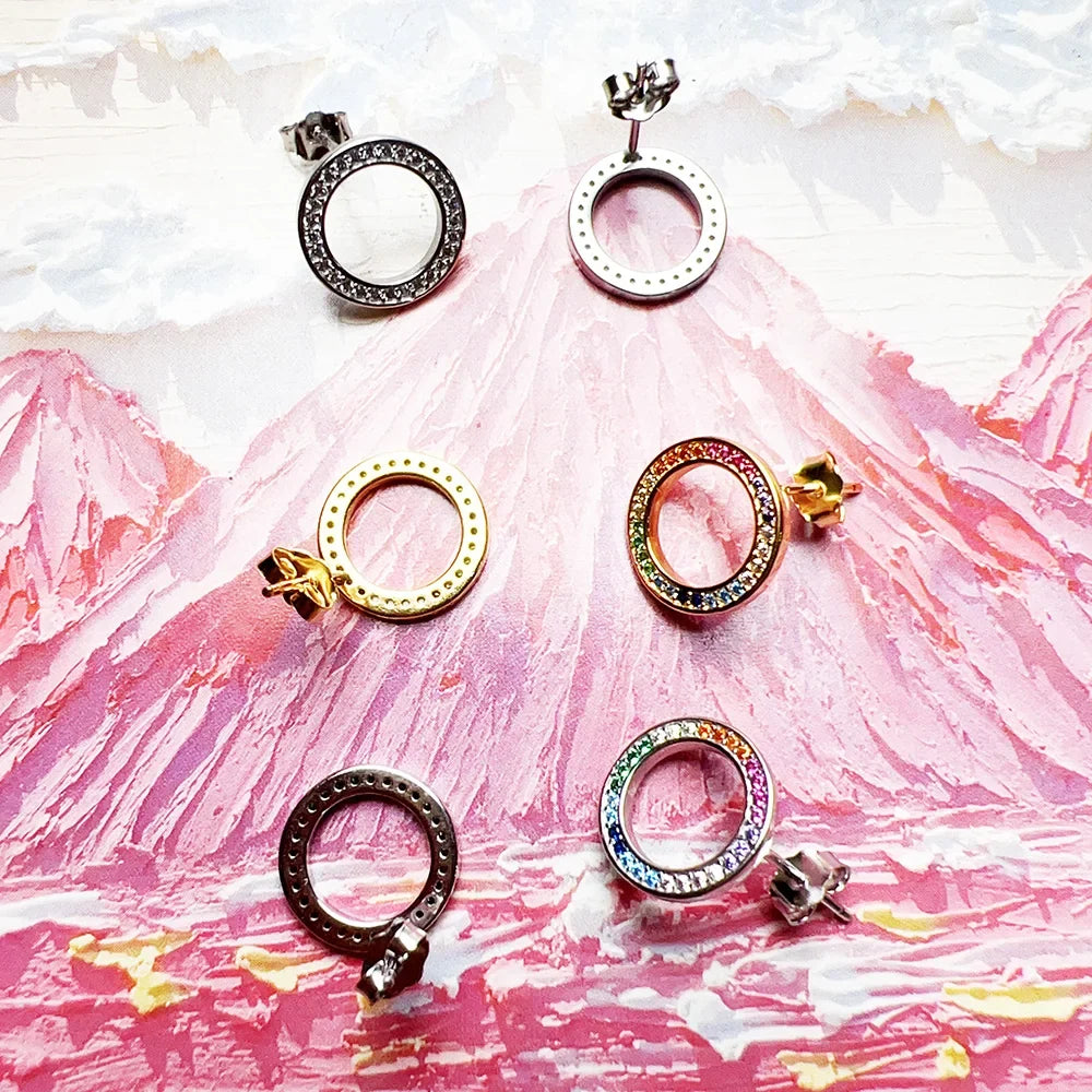 Colorful Round Circle Stud Earrings | Bohemian 925 Sterling Silver Stud Earrings Qme