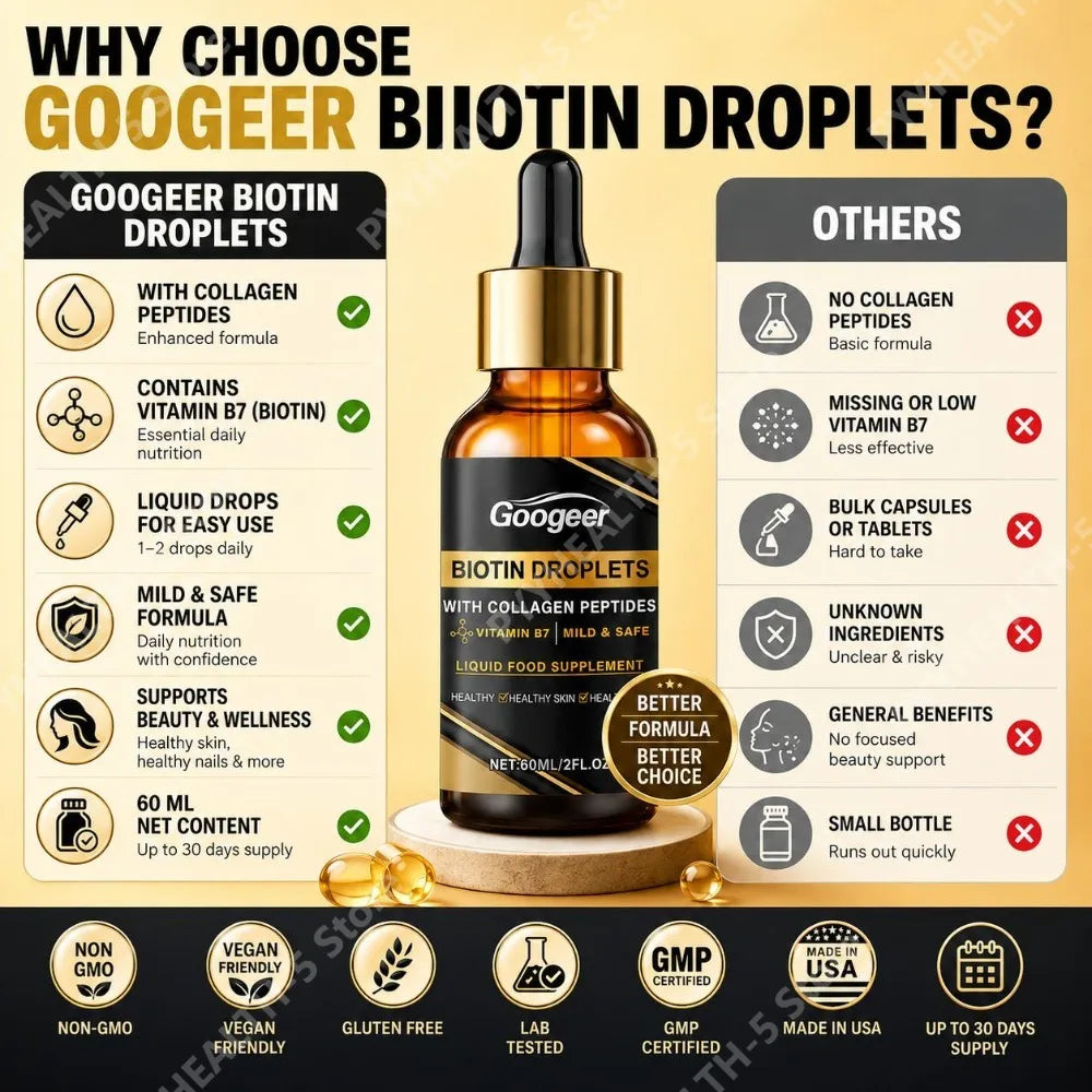 Googeer Biotin Liquid Drops with Collagen & Vitamin B7 – 60ml Biotin Liquid Supplement Qst
