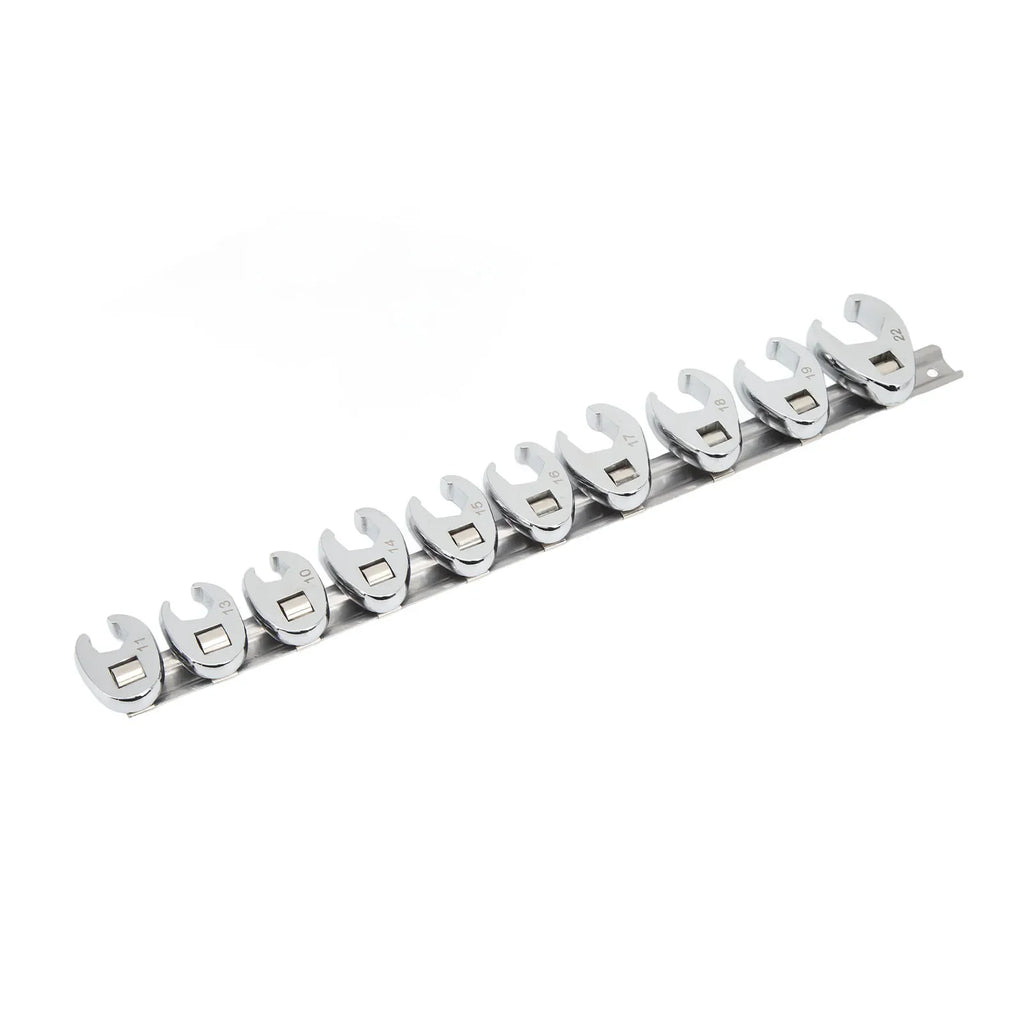 10pc Crow's Foot Wrench Set | 3/8" Drive | 10–22mm Chrome Crow's Foot Wrench Set Qme