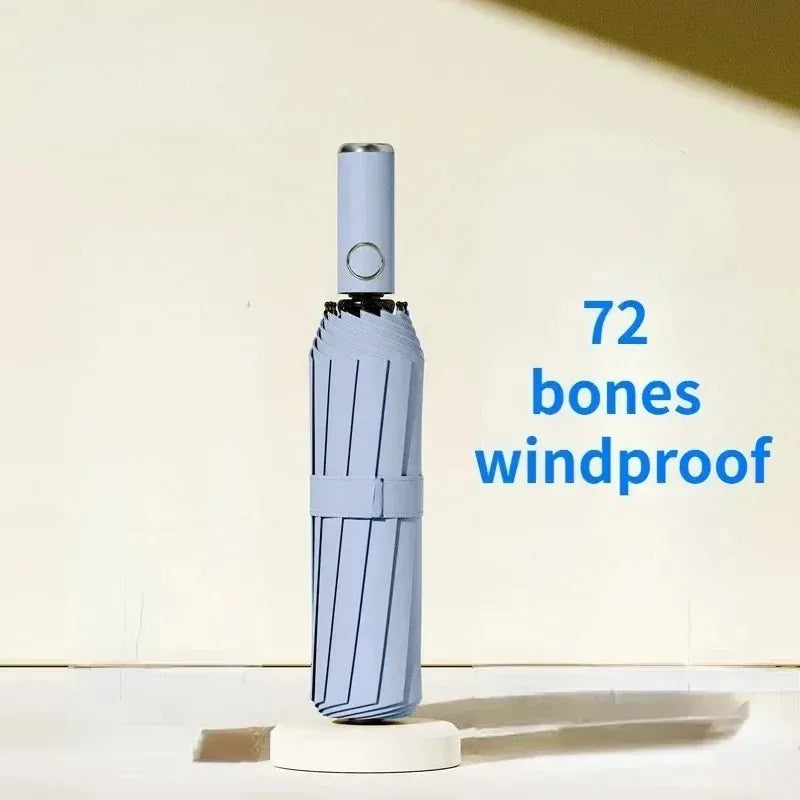 72-Bone Windproof Auto Folding Umbrella – Sun & Rain Windproof Folding Umbrella Qst Blue 12K Iron