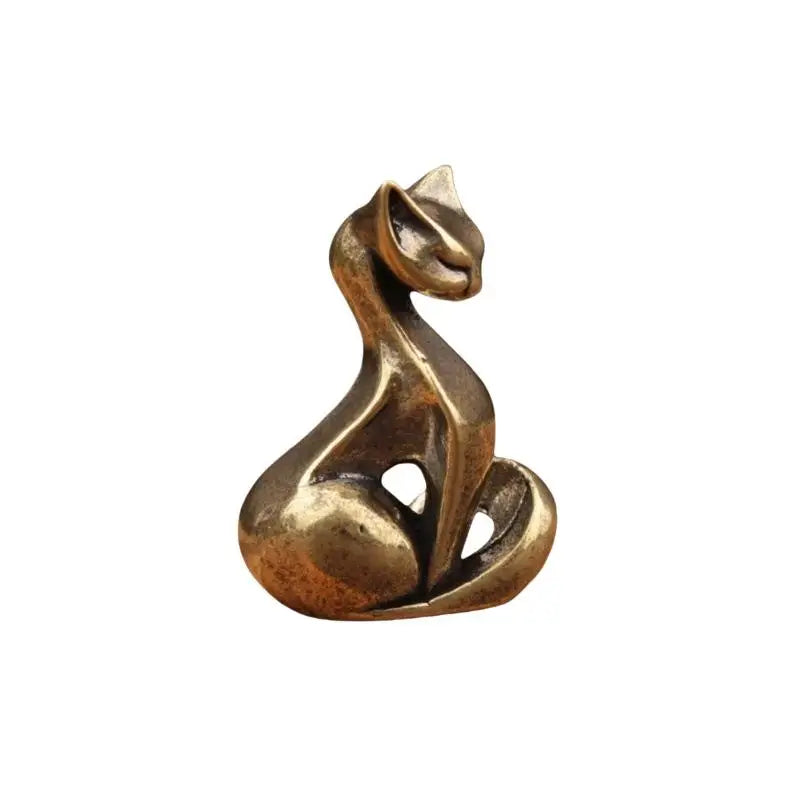 Brass Cat Figurine Vintage Desktop Sculpture Small Ornament Desktop Cat Figurine Qme