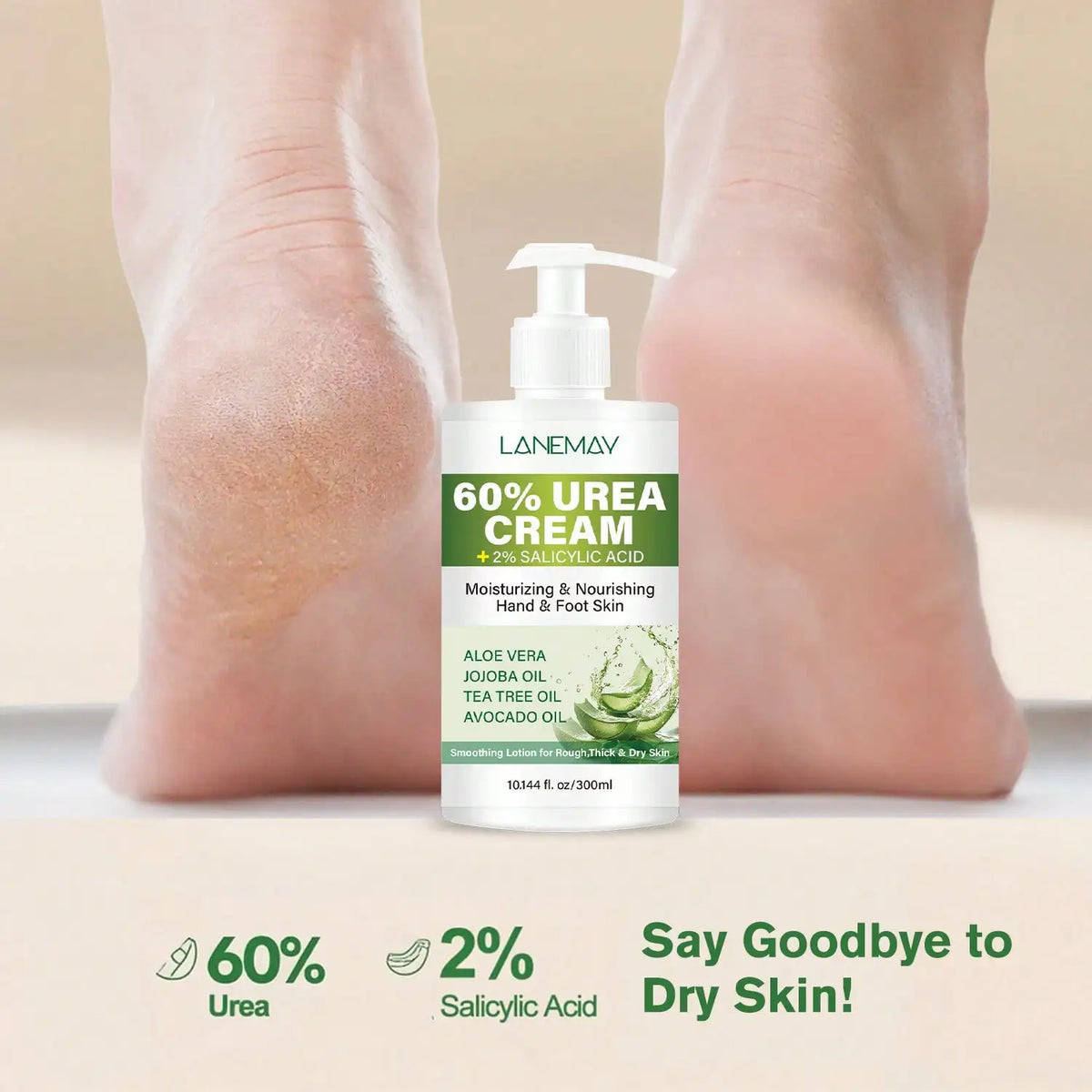 Lanemay 60% Urea Hand & Foot Cream – 300ml Deep Moisturizer Hand & Foot Cream Qst