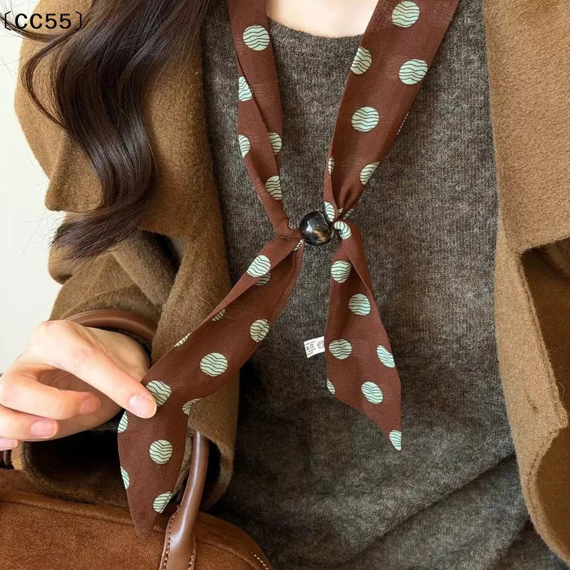 Vintage Polka Dot Chiffon Beaded Neck Scarf for Women Neck Scarf Qst