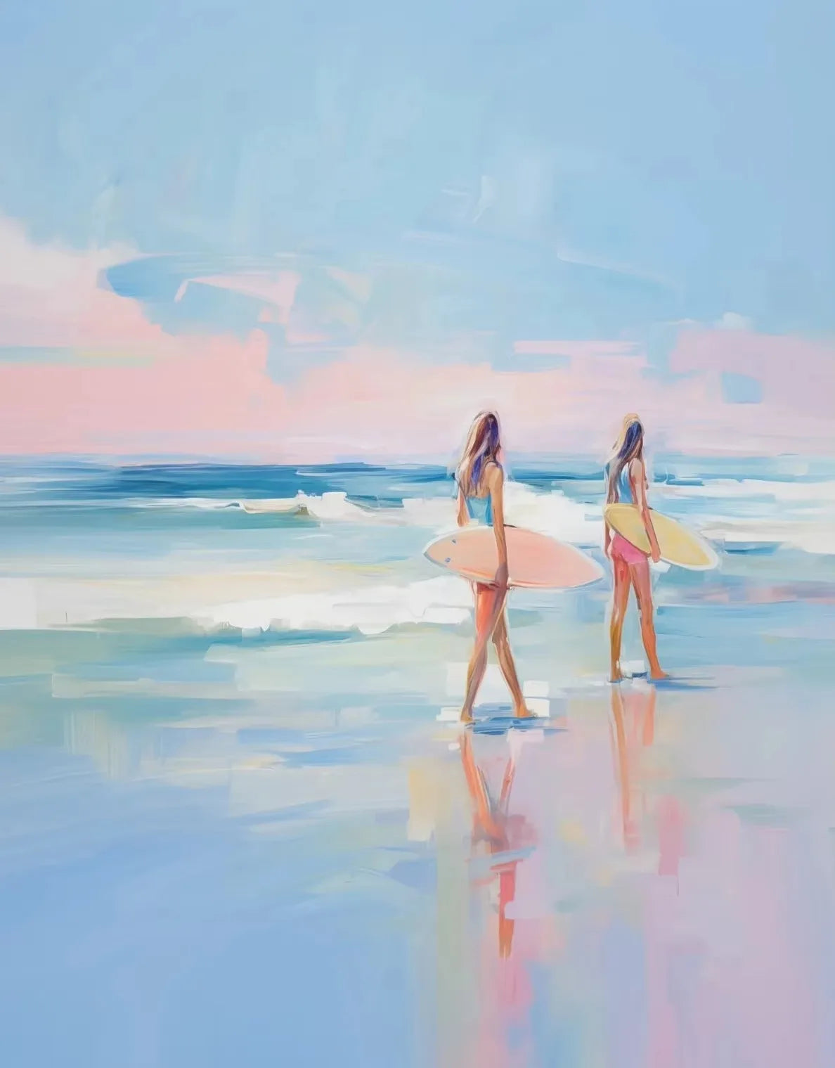 Pink Ocean Waves Seascape Canvas Wall Art – Beach Poster Canvas Wall Art Qst