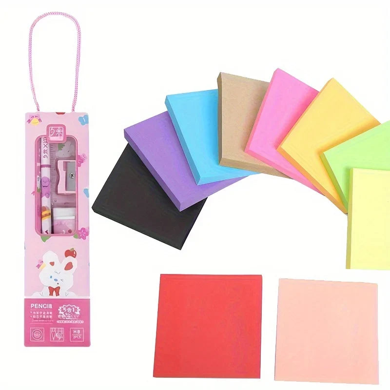 5-in-1 Pencil Set with Fluorescent Sticky Notes | Birthday Gift Stationery Gift Set Qme