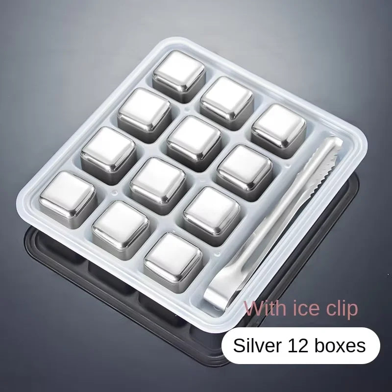 Reusable Stainless Steel Ice Cubes Set – 8/12 Pcs Whiskey Stones Bar Chilling Stones Qst 12pcs Box