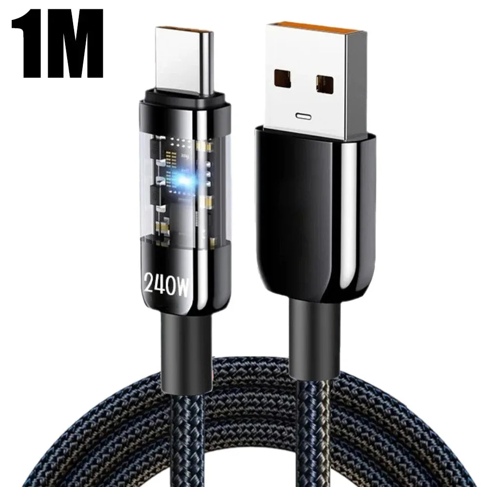 USB-C 240W 10A Fast Charging Cable with LED Light | QC3.0 USB-C Charging Cable Qme 1m
