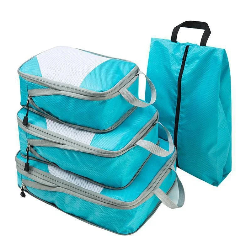 Compression Packing Cubes 4-Piece Travel Storage Bag Set Packing Cubes Set Qme Blue