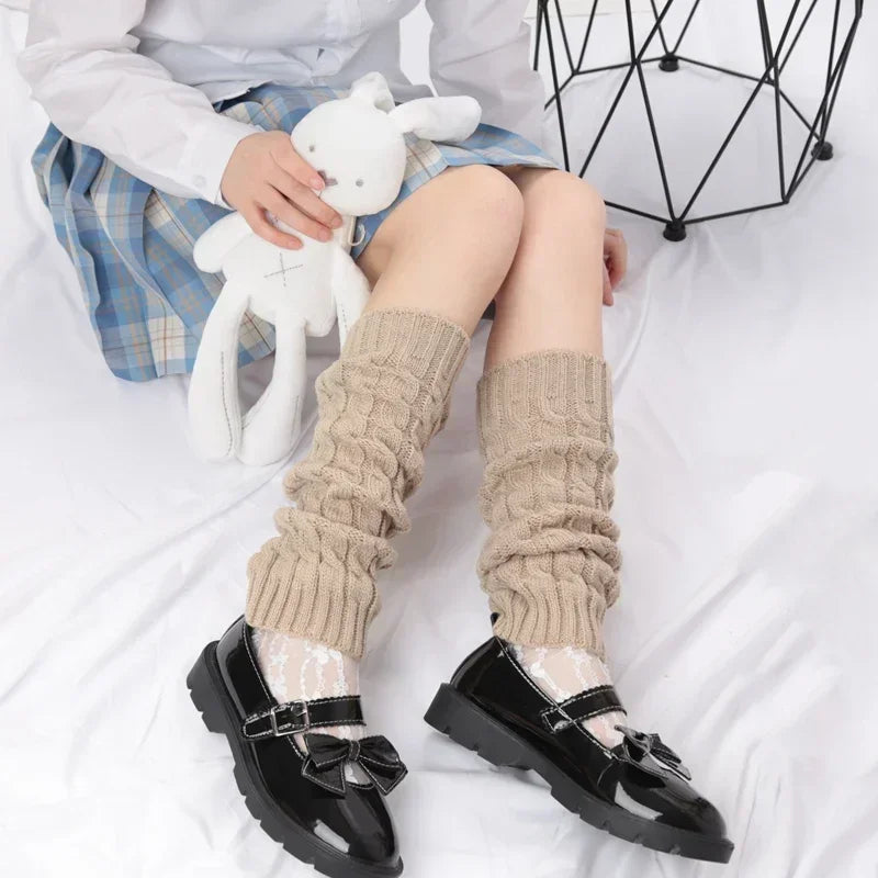Y2K Vintage Crochet Leg Warmers – Women's Long Knit Boot Covers Crochet Leg Warmers Qme Khaki Length 40cm