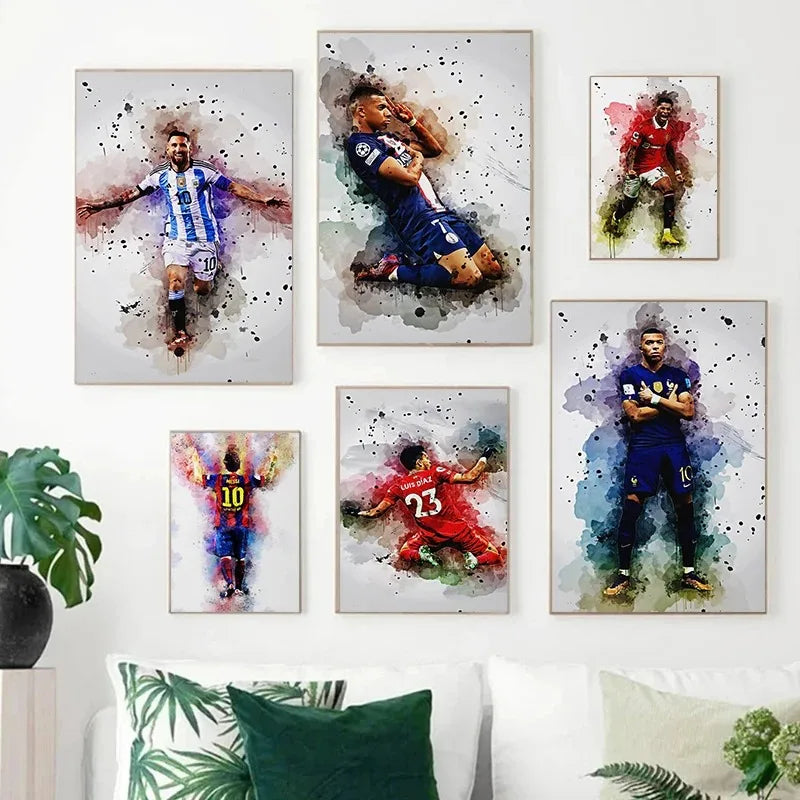 Football Players Watercolor Canvas Poster – Wall Art Decor Canvas Wall Art Qst