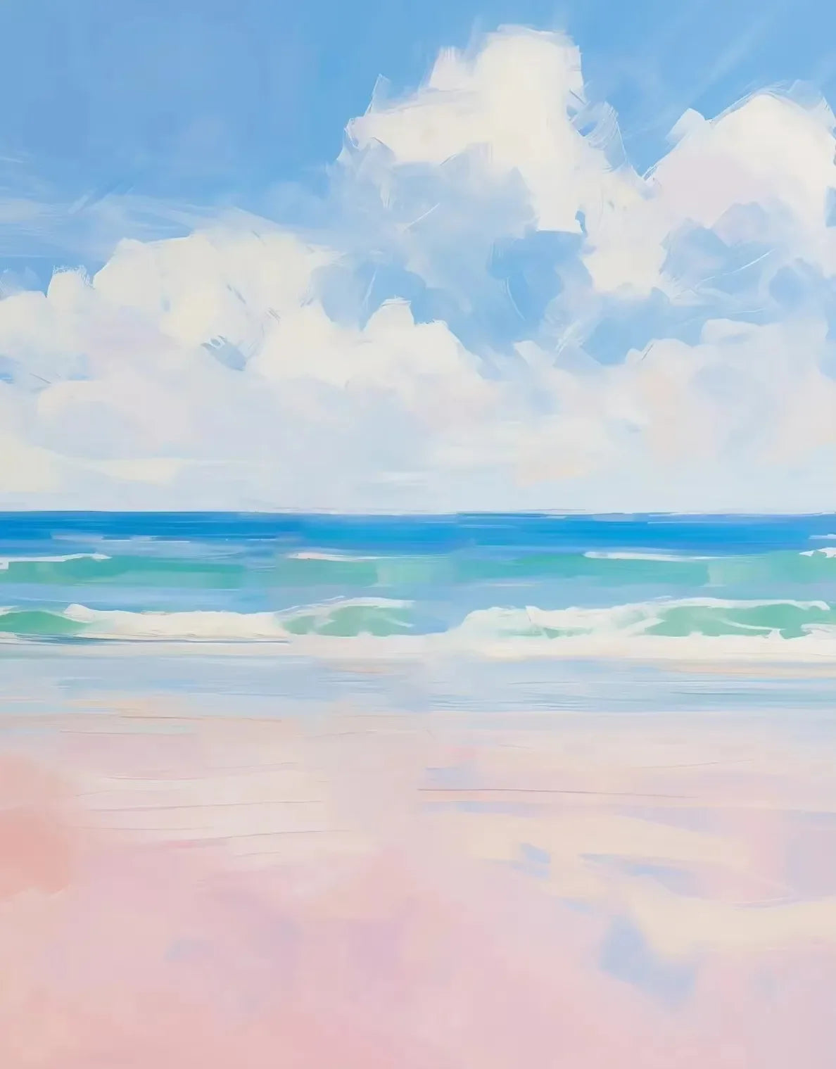 Pink Ocean Waves Seascape Canvas Wall Art – Beach Poster Canvas Wall Art Qst