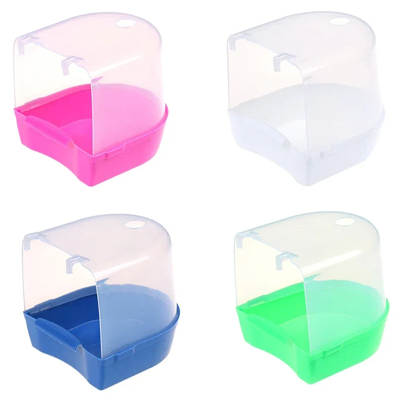 Hanging Bird Bath Box for Parrots & Parakeets – Plastic Bathtub Bird Bath Accessory Qme