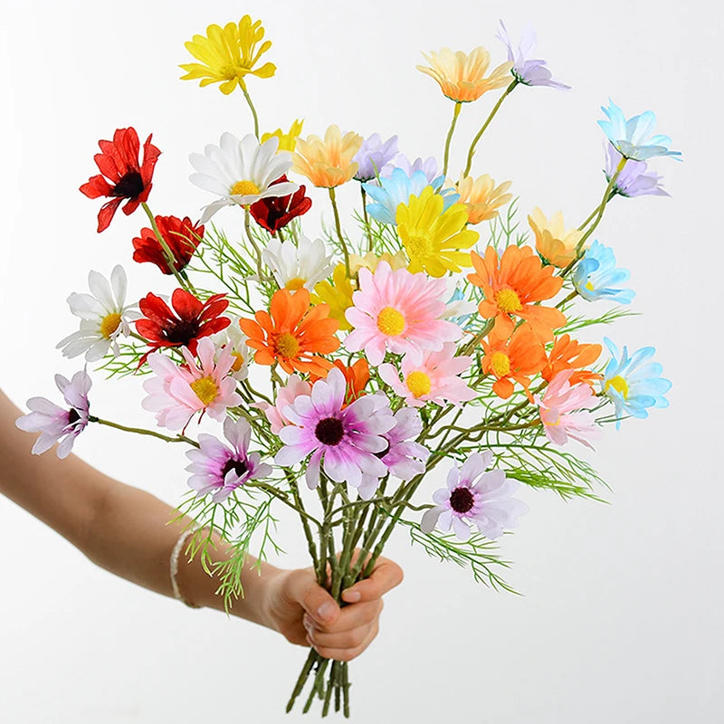 5-Head Silk Chamomile Artificial Flowers – Home & Wedding Décor Artificial Silk Flowers Qst