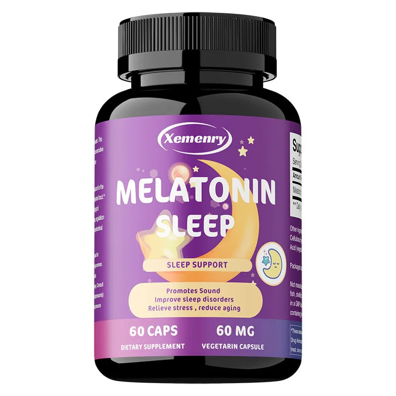 Xemenry Melatonin Vegetarian Capsules 60mg – Sleep Support Melatonin Supplement Qst 60 Capsules