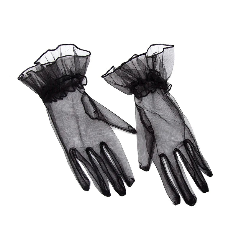 Women's Black Lace Gloves – Sheer Tulle Wedding & Bridal Lace Fashion Gloves Qme