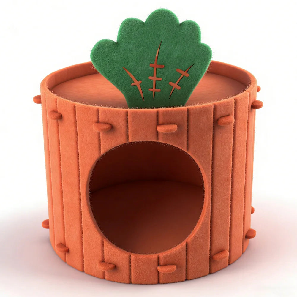Carrot Theme Felt Cat Cave Bed – Semi-Enclosed Pet House Cat Cave Bed Qst orange 35cm