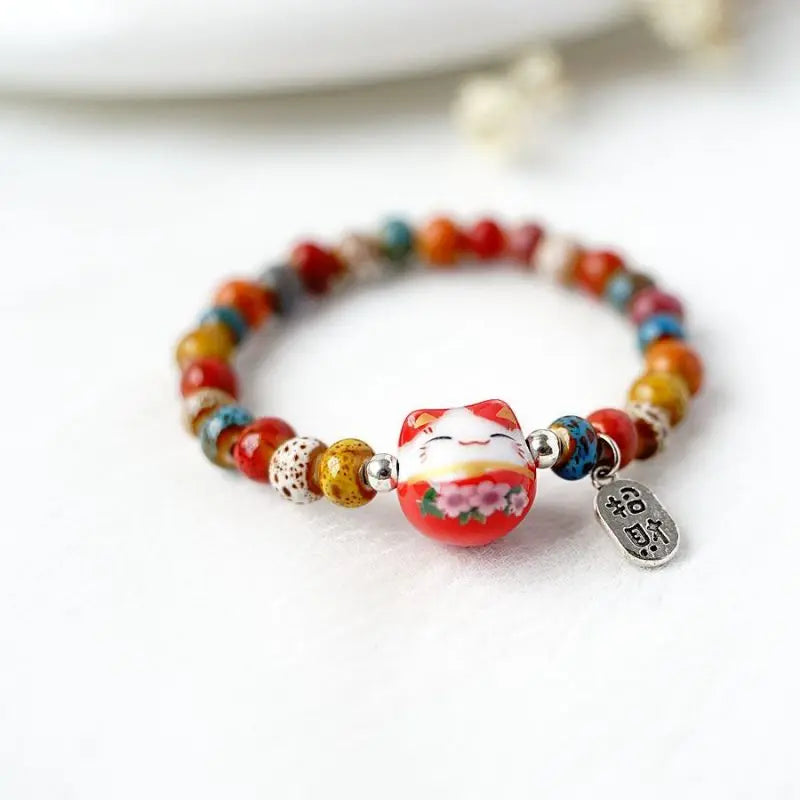 Cat Ceramic Beaded Bracelet – Colorful Harajuku Style Beaded Charm Bracelet Qme