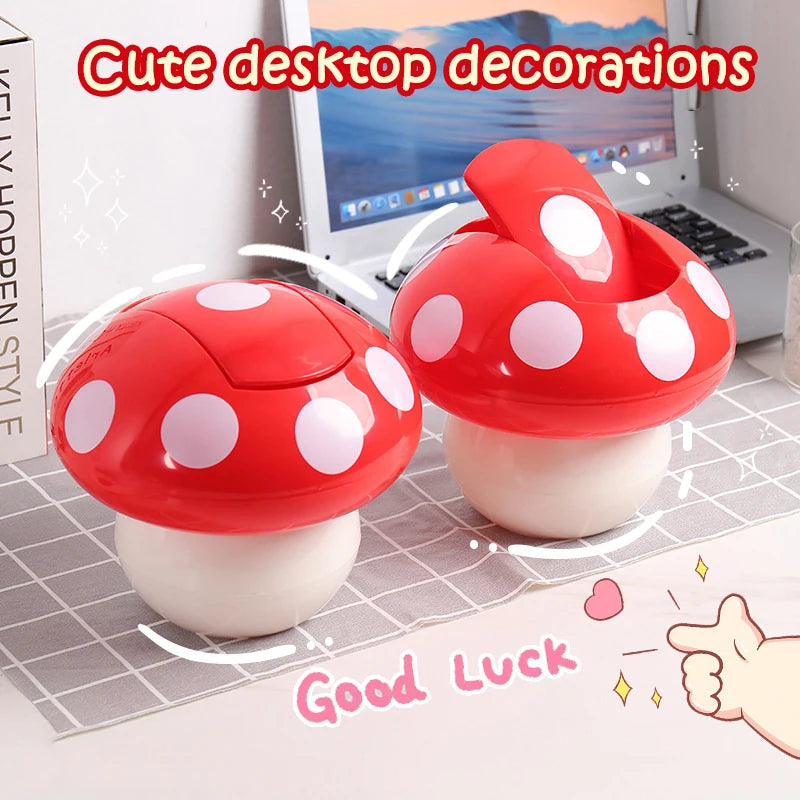 Red Mushroom Mini Desk Trash Can with Lid – Cute Waste Bin Mini Desk Trash Can Qst