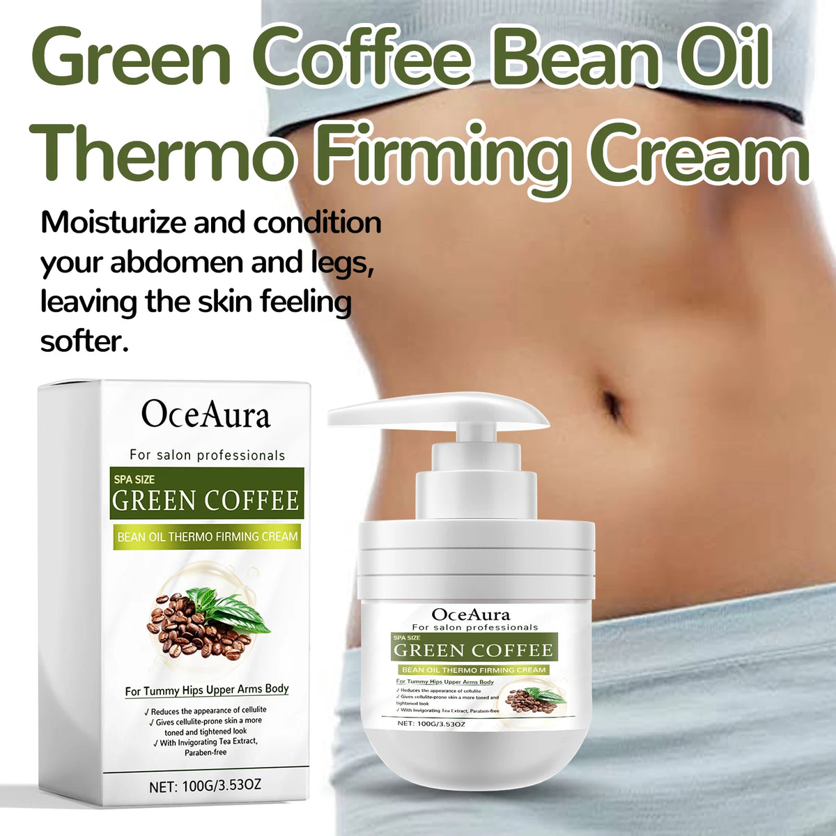OceAura Green Coffee Body Cream – Firming & Moisturizing 100g Body Firming Cream Qst