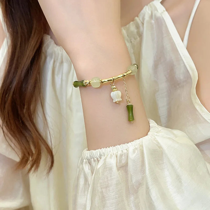 Imitation Jade Glass Bamboo Bracelet – Palace Style Beaded Bracelet Qme