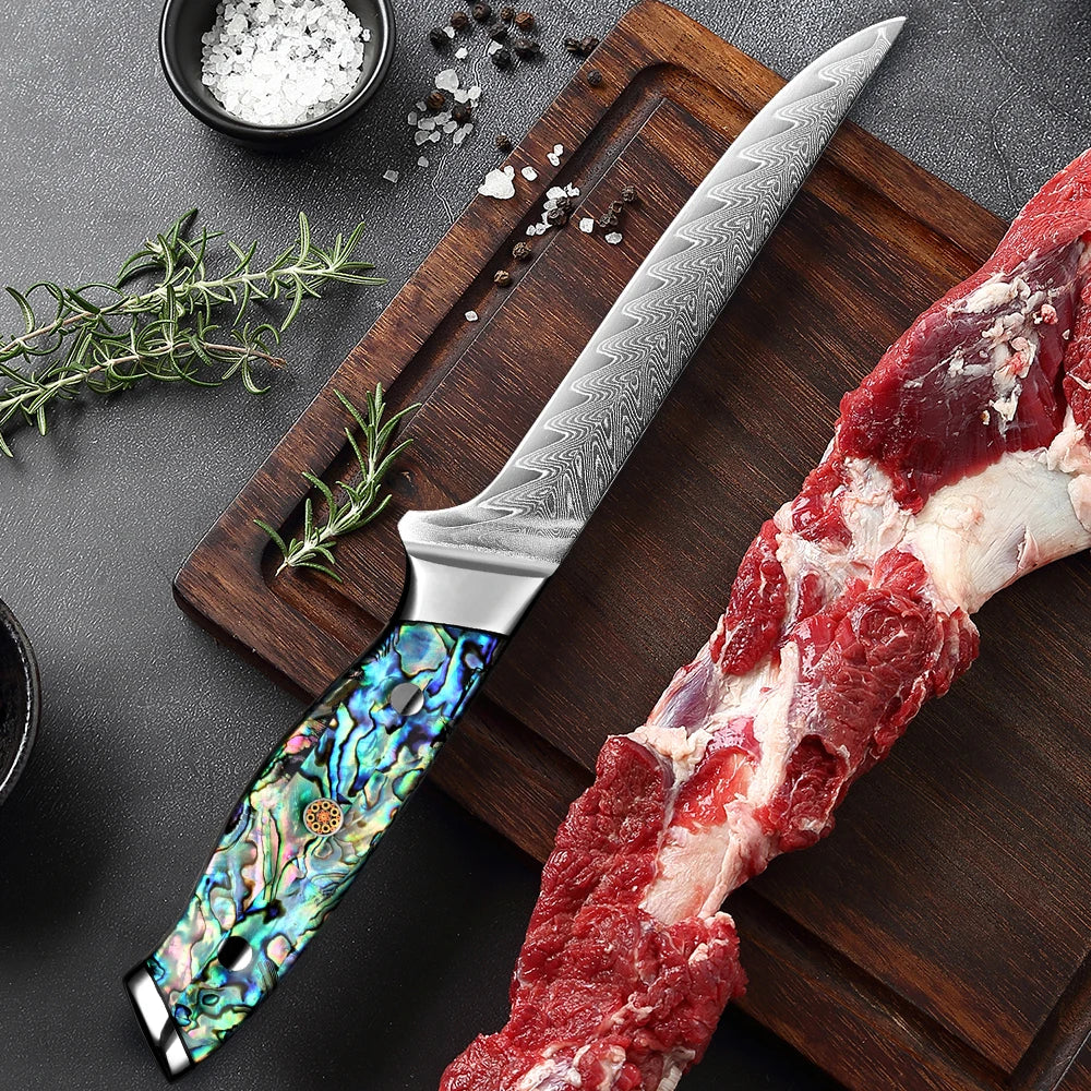 XITUO Damascus Steel Boning Fillet Knife – Curved Flexible Blade Boning Fillet Knife Qst