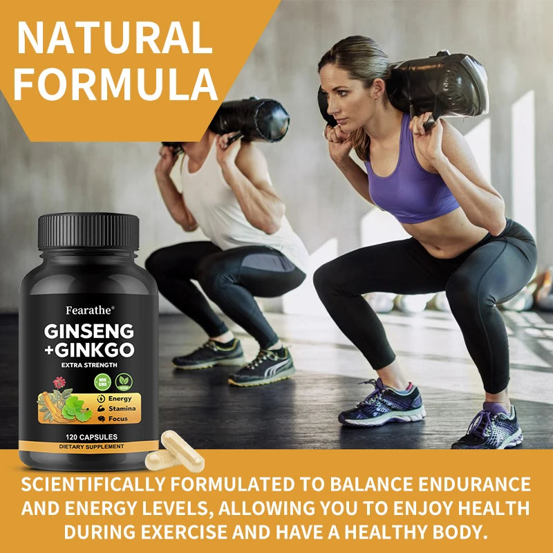 Korean Red Panax Ginseng & Ginkgo Biloba Capsules | 5% Ginsenosides Herbal Supplement Qst